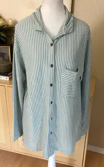 FREE PEOPLE BEACH Better Days Striped Oversized
Button Down Top‎ Size Medium