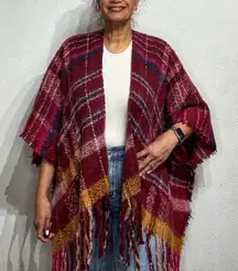 Jenni Wine Oversized Plaid Topper Sz OS NWT