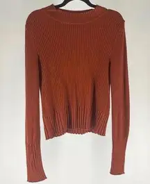 Cozy Ribbed Knit Long Sleeve Sweater in Rust Orange