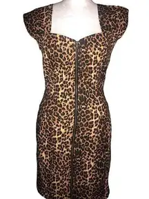 Miss Selfridge 🔥 Leopard denim dress with keyhole cutout full zipper Sz 8 fits 4