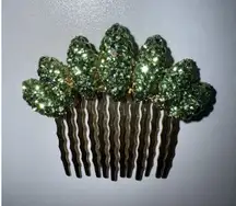 Hand Made Hair Jewelry swarovski crystal Almond-Shaped Cluster Comb Green