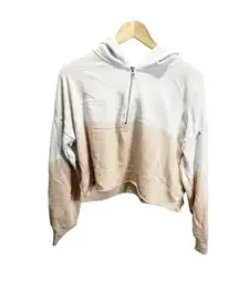 AERIE White & Peach Tie Dye Crop Half Zip Oversized Hoodie M. Cotton