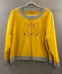 Modcloth Yellow crewneck Sweatshirt Tiger Design Womens 2x fun trendy fall layer