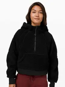 Lululemon Scuba Sherpa Wool Half Zip Fleece Hoodie Med Large Black Sweatshirt
