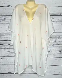 Xhilaration Size XL White - Flamingo Embroidered Kimono Swimsuit Cover-Up Kaftan