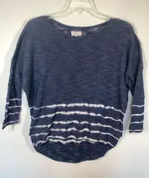 Lou & Grey Women's Striped Curved Hem Batwing 3/4 Sleeve Top Navy Blue Small