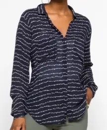 Bella Dahl women's medium Navy Blue White Dotted print button up blouse