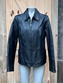 Vintage Y2K Croft & Barrow Short Black Leather Zip Up Jacket~M~ 