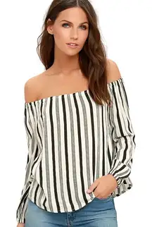 Billabong Striped Mi Amore Off-The-Shoulder Top Size Med Festival Casual Vacay