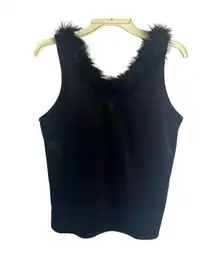 Cinema & Toile Faux‎ Fur Neckline Black Velvet Tank Top Size Small