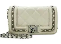 Badgley Mischka Quilted White Silver Chain Strap Crossbody Purse Bag NEW $99