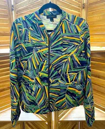 ❤️ 3/$15 Nordstrom Halogen Women's Green and Yellow Patterned Bomber Jacket