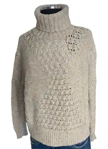 Superdry Sweater Lambs Wool Beige Ivory Chunky Cable Roll Neck Long Sleeve Sz 4