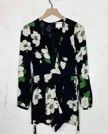 Privacy Please Floral Print Long Sleeve Black Deep V Neck Romper Jumpsuit