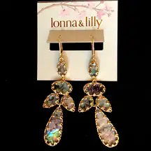 Gold and abalone dangle chandelier statement earrings