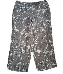J Jill Love Linen Size M Medium Leaf Print Wide Leg Pants Pockets