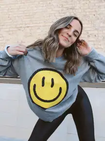 Grey Smiley Face Crewneck Sweatshirt