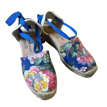 Eric Michael Valenciana Floral Blue Brights‎ Espedrille Wedge Shoes Size 39