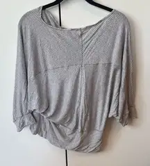 Max studio gray and white striped top size medium   Flattering cinches and super