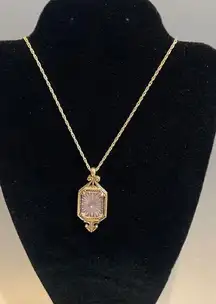 Vintage Avon Pink Camphor Glass Pendant Gold Trim Necklace 1977