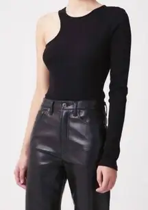 Agolde Large Bea Cutaway Bodysuit Sleeve Black Organic Cotton Slim Fit Minimal