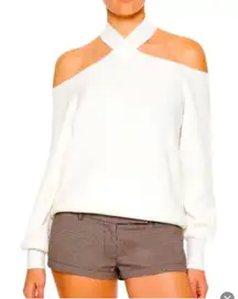 Zara sweater knit criss cross neck cutout M ribbed fall casual formal ribbed