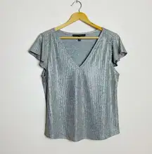 SALE! Silver WHBM Flutter Sleeve Blouse Size L EUC