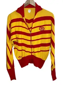 Carlo Gruber Adidas Womens Red Yellow Striped Full-Zip Knit Sweater Large