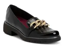 Munro WOMEN'S VIV BLACK CRINKLE PATENT LOAFER Chain Detail size 11 M