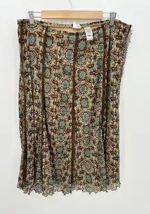 Emma James Knee Length Skirt Brown Floral Ruffle 90s Y2K Elastic Stretch Waist L