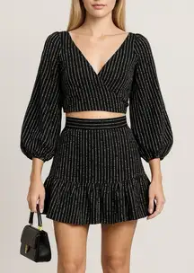 C/MEO Collective x Revolve Even Love Balloon Sleeve Top Ruffle Skirt Set‎ Sz S