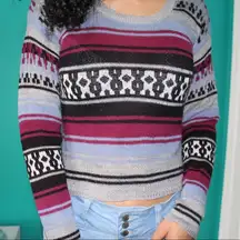 purple and grey knit sweater