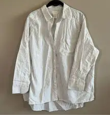 Altar’d State Striped Button Down White Tan Medium