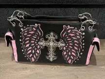 Black and Pink Cross Embellished Women's Bag