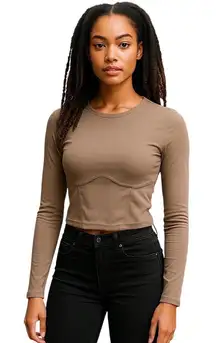 Aritzia Sunday Best Ribbed Corset Stitch Crop Top Beige Size S Neutral Retro