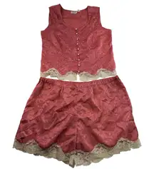 Vtg Victoria’s Secret L Large Pajama Set 2 Piece Gold Label Button Top Shorts
