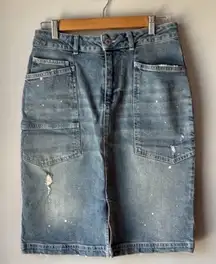 Pilcro Patchwork Boho Denim Midi Skirt