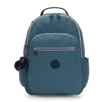 Teal Blue Solid Relaxed Backpack with Keychain