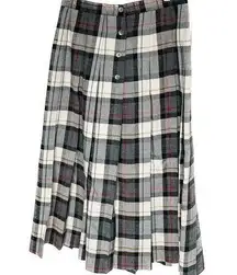 Vintage 80s L.L. Bean 100% wool plaid tartan pleated skirt size XS/S