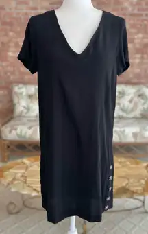 Madewell Dress Shift Black Side Button Short Sleeve V-neck Mini S Work Casual