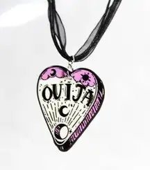 Pastel Goth Planchette Witchy Celestial  Charm on Black Ribbon Necklace