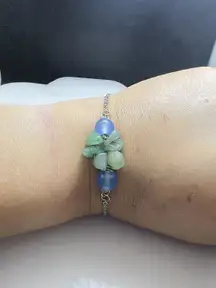 Handmade Green Jade chain bracelet with Crystal beads