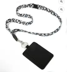 Essentials Black And White Butterfly Flutter Lanyard With Pocket, 19” Length