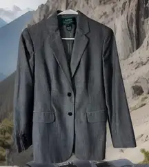 Ralph Lauren Womens Petite Grey Tweed  Wool Blend Sport Suit Coat Blazer Size 4P