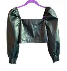 7 For‎ All Mankind Women's green Cropped Faux Leather Top XS