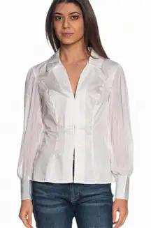 Guess Elegant White Blouse with Y2K Women's Amara Pleated-Sleeve Shirt Medium