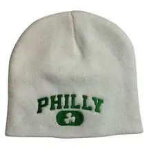 Philly Irish Embroidered Beanie Hat White Green Unisex Winter Warm Casual