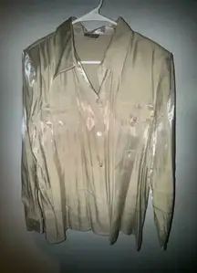 Bora Bora Button Up Shirt tan Rayon Blend size xl‎ with shimmer