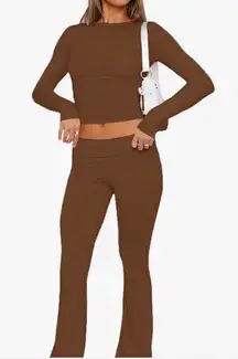 brown matching set flared leggings 