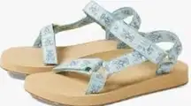 New L.L. Bean 10 Women's Maine Isle Four-Point Sandals, Sara Fitz Print Nylon
